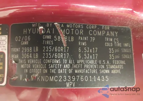 2007 Hyundai Entourage Gls/Limited/Se из США, поврежденный, VIN KNDMC233976011435